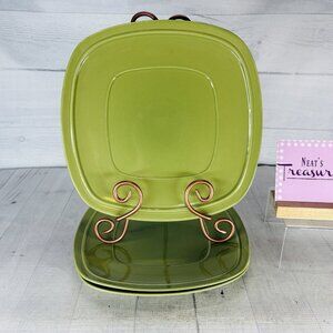 Home Trends CANOPY PEA POD Green Embossed Square Porcelain Dinner Plates Set 3